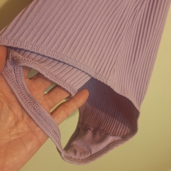 Aritzia Wilfred Annecy Ribbed Thong Spaghetti Strap Bodysuit lavender SZ S - Picture 6 of 9